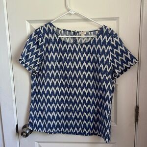 J.Crew Ikat Chevron Blue White Linen Blouse M